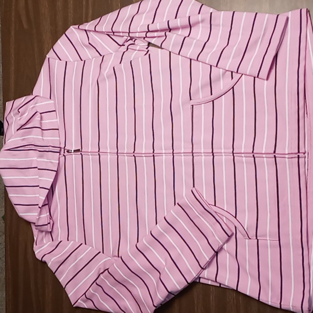 Karen Scott Sport Light Purple Stripe Full Zip Hooded Sweatshirt XL